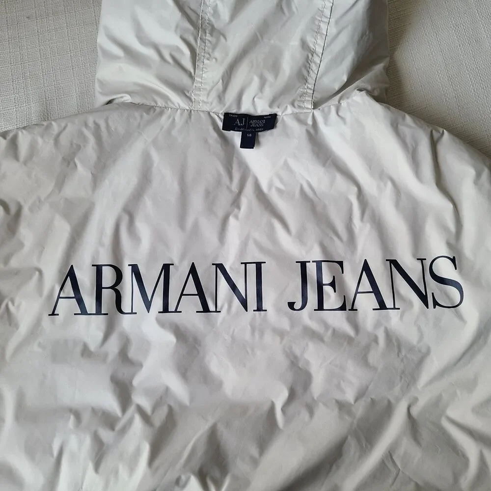 Armani Jeans Reversible Hooded Puffer Jacket Men's XXL EU 56 Red White Full Zip